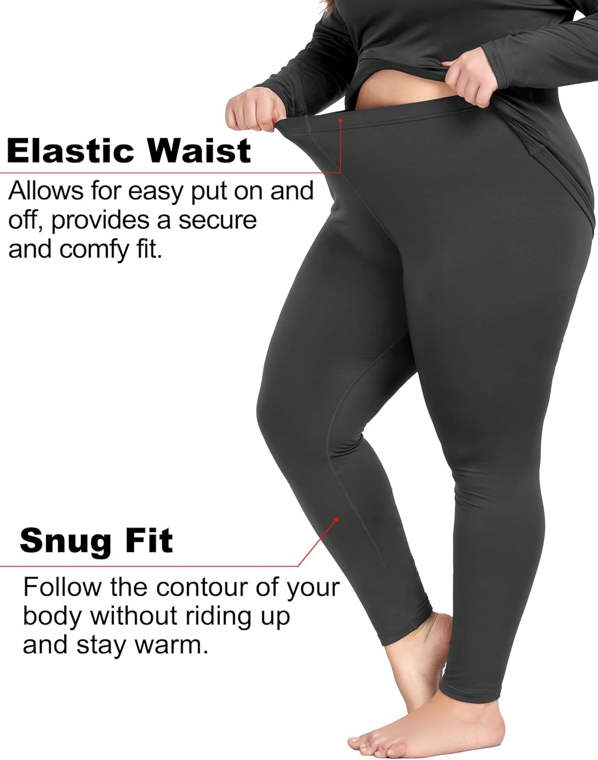 COOTRY Plus Size Thermal Underwear for Women V Neck Long Johns Base Layer Winter Top and Bottom Sets - Image 3