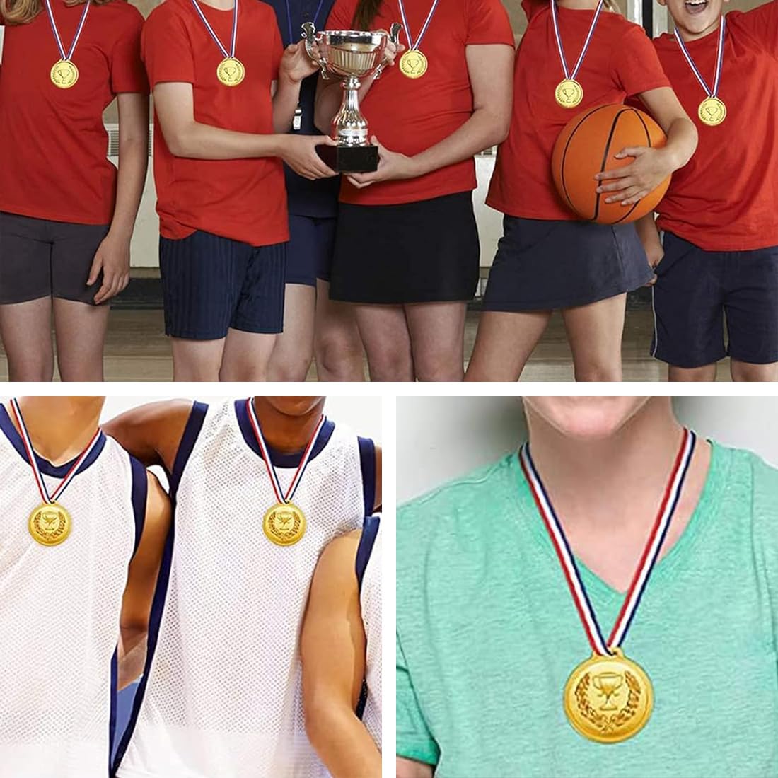 Medaglie Compleanno Bambini, Set di 6 Medaglie Olimpiche in Plastica con Nastri, per Bomboniere, Giorni Sportivi e Gare di Gioco