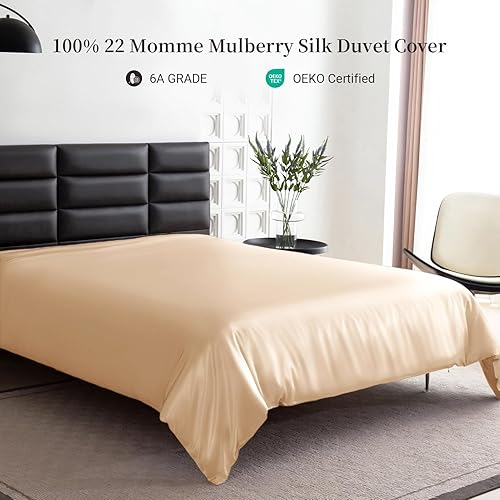 Miniatura 2 de THXSILK 1 funda de edredón de seda de 22 Momme, ultra suave, lavable a máquina, duradera, 100% seda de morera de primera calidad, reina, champán