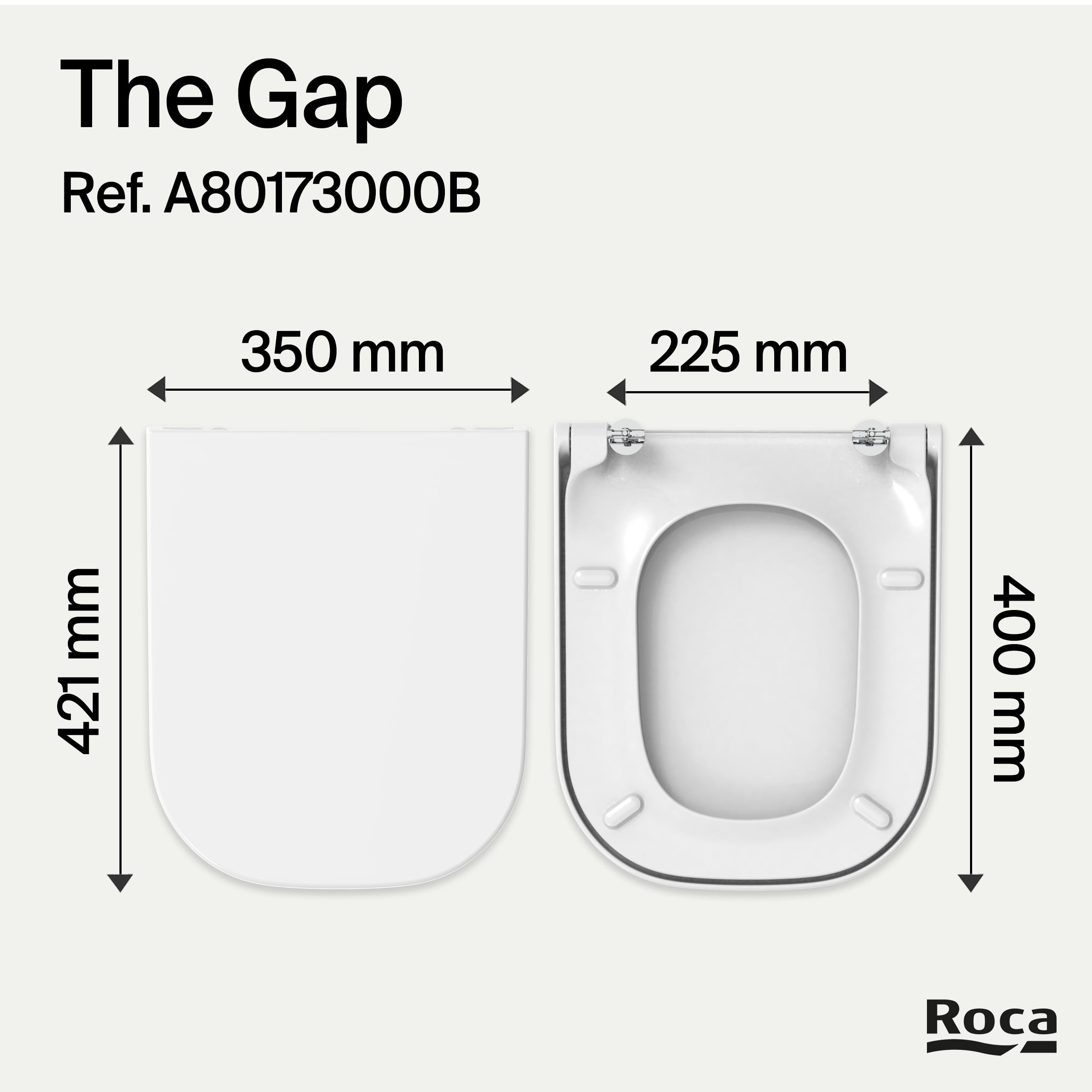 Roca The Gap - Tapa y asiento de Supralit para inodoro compacto, tapadera de WC original con caída amortiguada, recambio de tapa de váter resistente, blanco, A80173200B