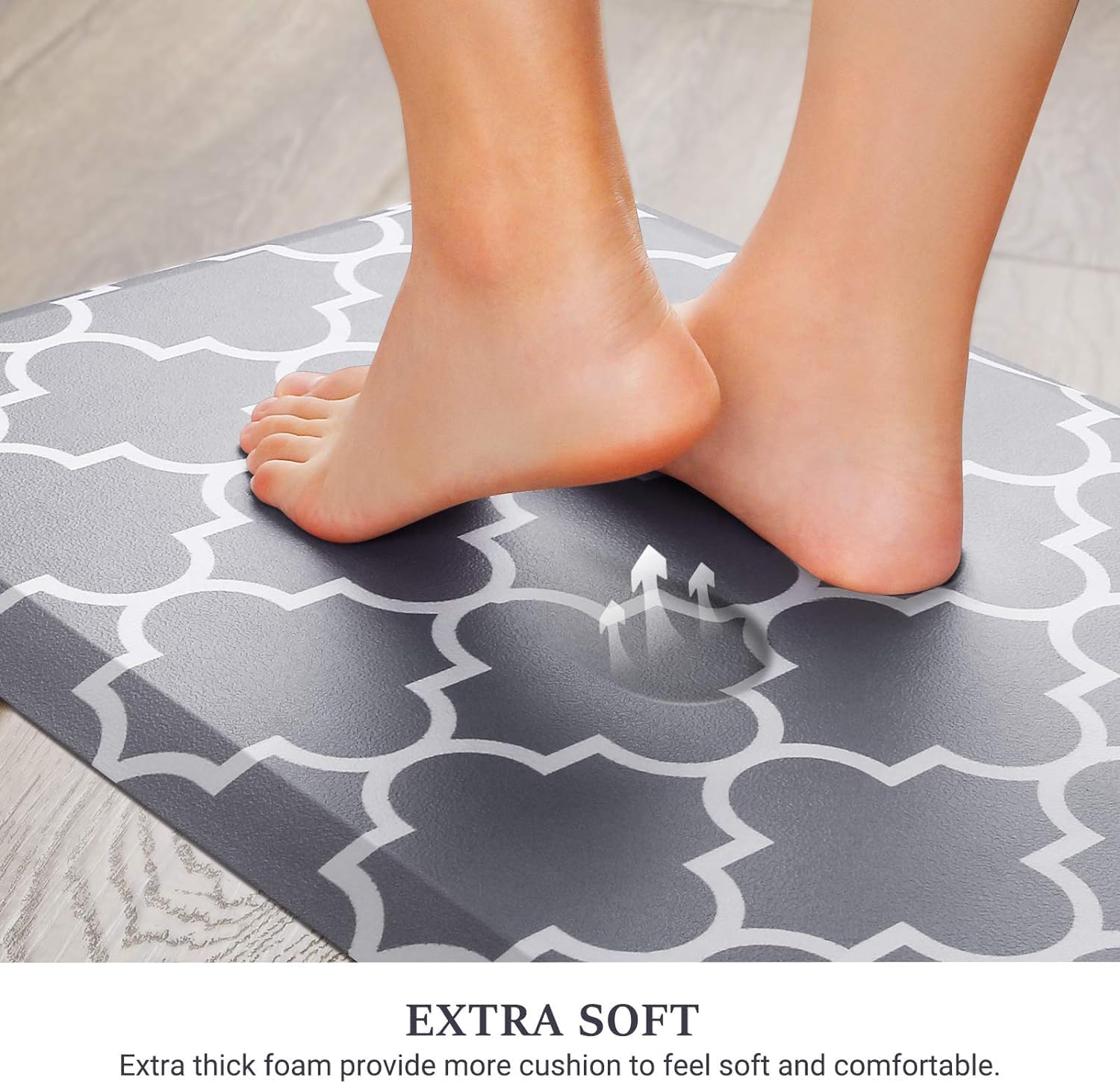 WISELIFE Anti Fatigue Floor Mat - 4/5 Inch Thick Kitchen Mat Non Slip Waterproof Heavy Duty Ergonomic Comfort Mat Durable for Home, Office, Sink, Laundry,(22" x 54", Grey)
