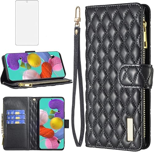 Asuwish Funda de teléfono para Samsung Galaxy A52/A52S 5G Funda tipo cartera con protector de pantalla de vidrio templado y tarjetero de cuero con