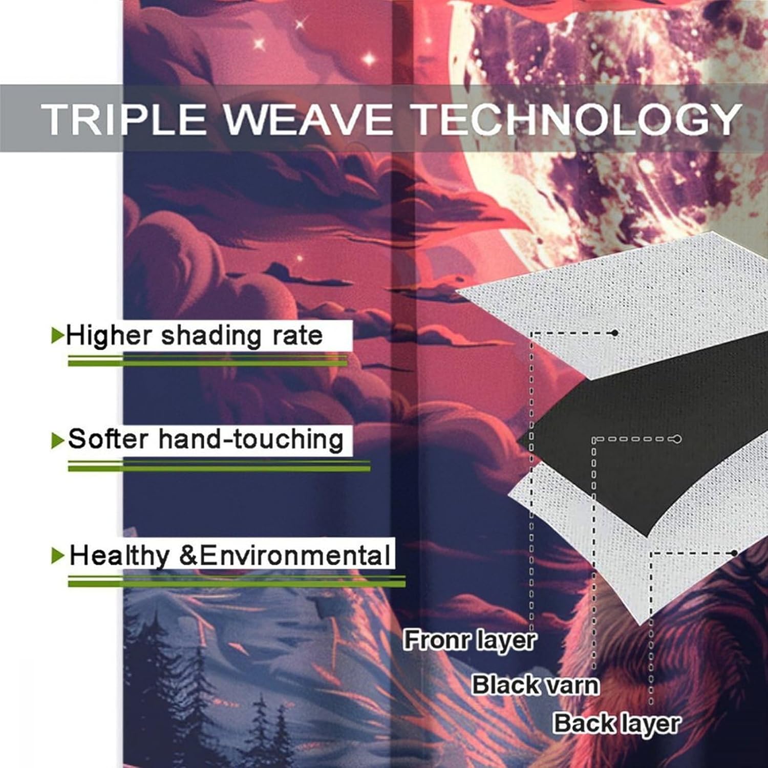 Fantasy Star Moon Wolf Blackout Curtains for Bedroom/Living Room, Night Starry Sky Animal Grommet Curtains Thermal Insulated Window Drapes, 2 Panels, Each 31.5W x 63L