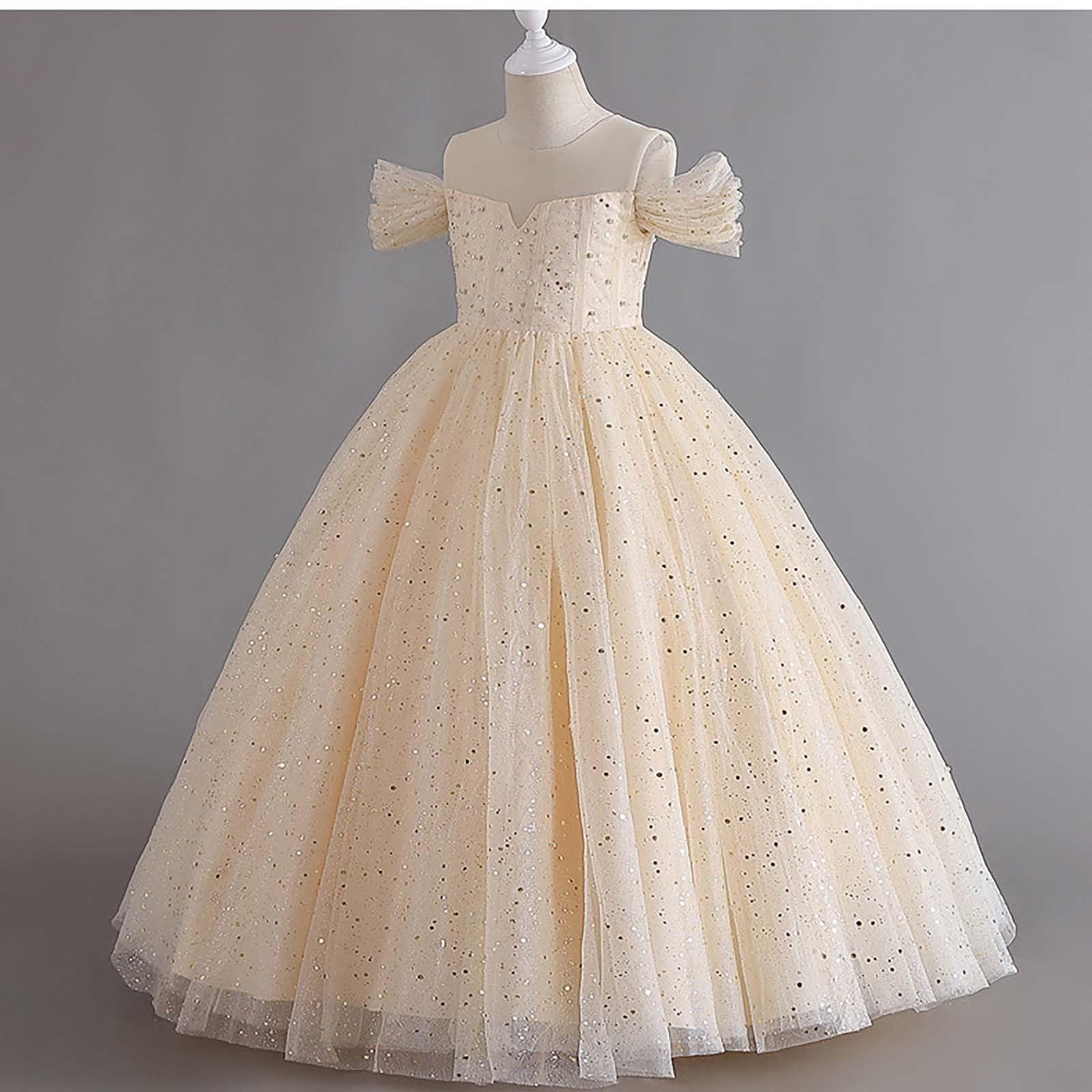 Vestidos Niña Boda-Vestido con Hombros Descubiertos para niñas, Vestido de Fiesta Elegante con Volantes, Vestido de Noche Formal para Desfile, Recital y actuación.