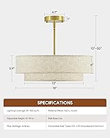 Vista 6 de VONLUCE Modern Chandeliers, 18" Drum Chandeliers with 2-Layer Fabric Shade, 4-Light Pendant Light Fixture with E26 Bases, Light Fixture for Dining