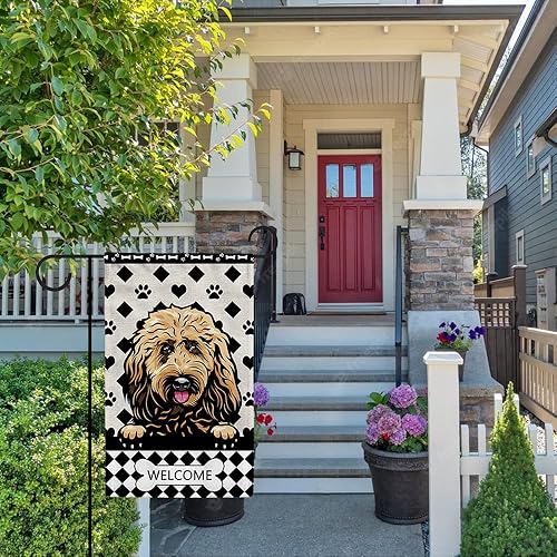 Miniatura 2 de MALIHONG Bandera de jardín personalizada para perro, divertida bandera de perro que mira a cuadros, Bulldog inglés, a cuadros, para patio al aire