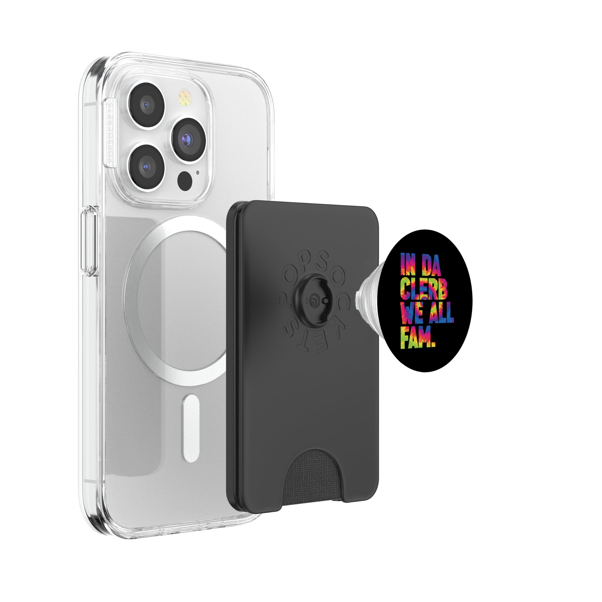In Da Clerb We All Fam Funny Trending Phrase Matching Cute PopSockets PopWallet for MagSafe, Black - Image 3