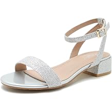Womens Ankle Strap Sandals, Low Block Heel, Open Toe Summer Dress Shoes with Buckle Closure