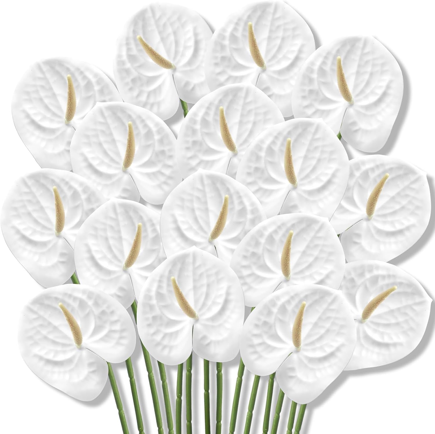 Hanaive 20 Pcs White Artificial Anthurium Flowers 23.6 Inch Fake Anthurium Flowers for DIY Vase Bouquets Centerpiece Arrangements Wedding Bridal Shower Party Home Decor