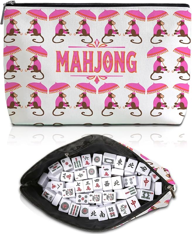 Blue Leaves Bolsa para Peças de Mahjong com Zíper e Estampa de Macaco, Multicolor 1809