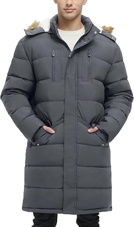 Mens Extra Long Fleece Puffer Jacket Outerwear Winter Coats Hooded Parka Warm Water-resistant Cold Weather