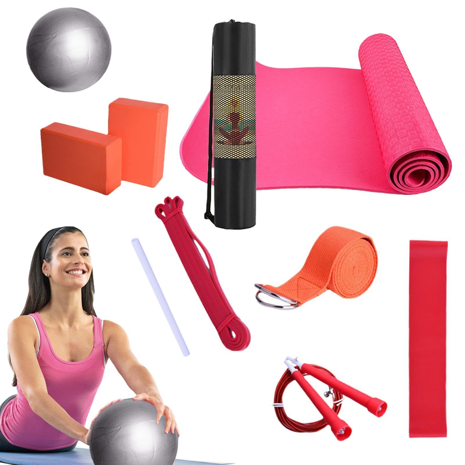 Kits de yoga para entrenamiento en casa, kit de yoga, esterilla de entrenamiento con bolsa de transporte, incluye banda de resistencia, banda elástica, equipo de entrenamiento para pilates y fitness