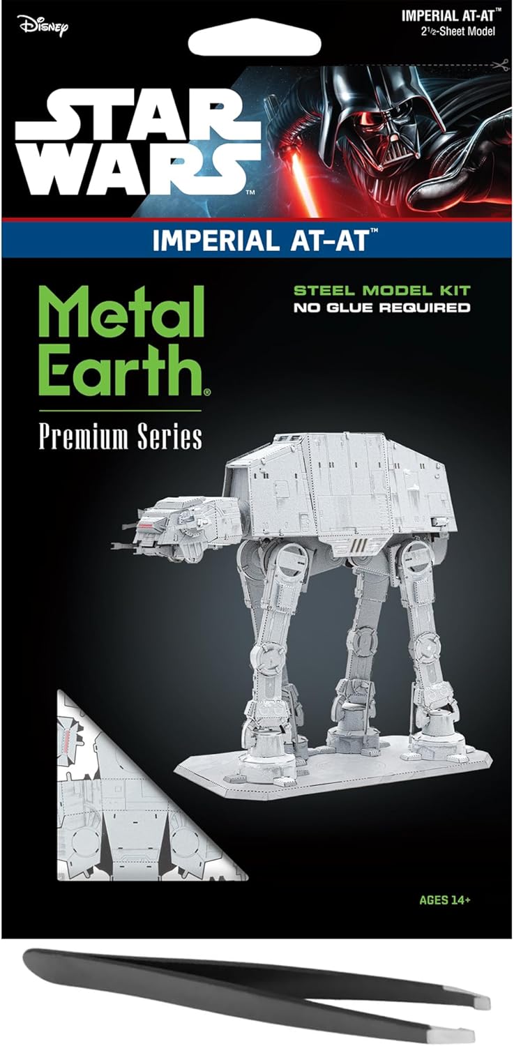 Fascinations Metal Earth Premium Series Star Wars Imperial at-at 3D Metal Model Kit Bundle with Tweezers
