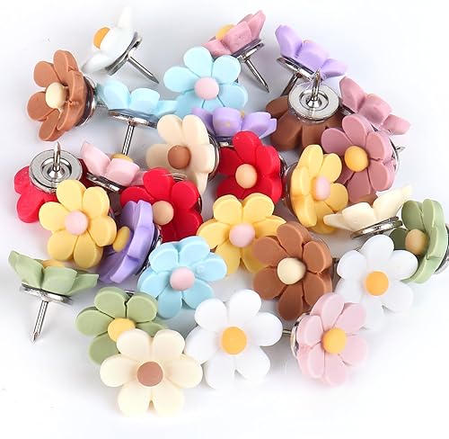 Miniatura 2 de 30 alfileres de flores tachuelas decorativas para el pulgar para tablero de corcho, pared de fotos, pared característica, mapa, tablón de anuncios,