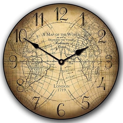 Miniatura 6 de Reloj de pared con mapa romano  Mecanismo de cuarzo ultra silencioso  Hecho a mano en Estados Unidos hermoso color nítido duradero  Viene en 8