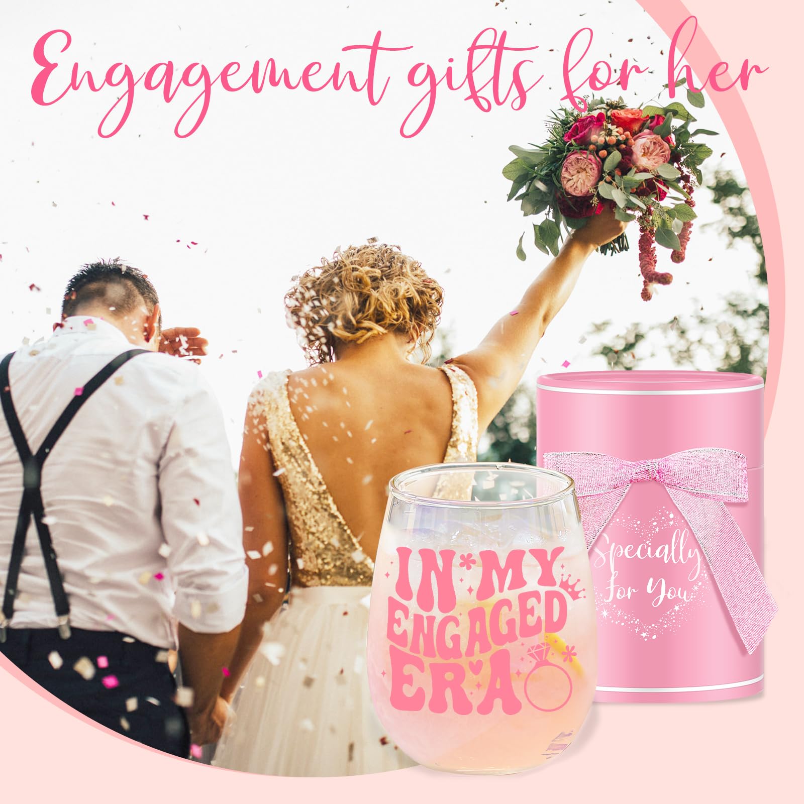 Yalucky Wedding Engagement Gifts for Her Bride to Be Gifts Iridescent Wine Glasses Cool Bridal Shower Classy Bachelorette Gift for Brides Best Friend Sister Colleagues Wifey Cup Honeymoon Gift - Image 2