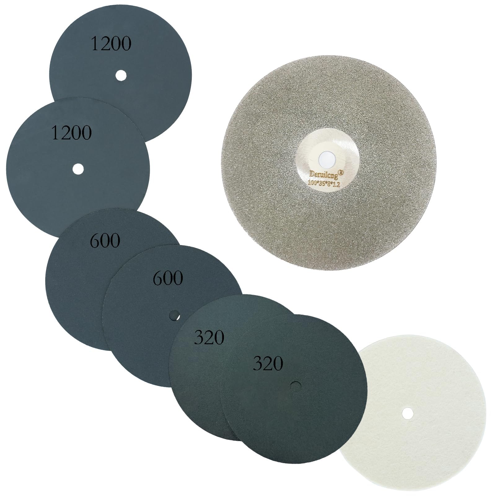 Deruilong 4-inch Diamond Polishing Pads Set, 8 Pieces, 320-600-1200 Grit, for Glass Crystal Jasper Granite Stone