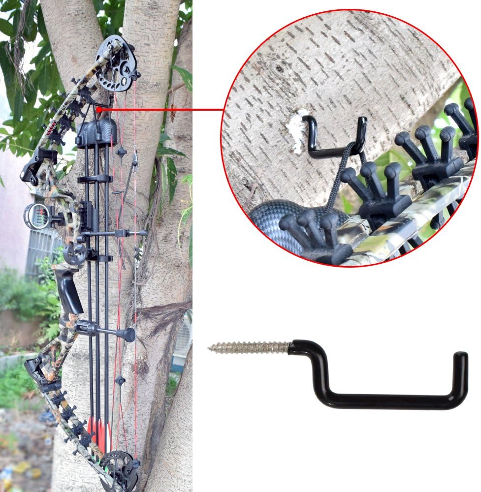 Archery Bow Hook Real Tree Stand Bow Hangers Bow Gear Holder Outdoor Hunting Accessory Black(10 pcs/Pack