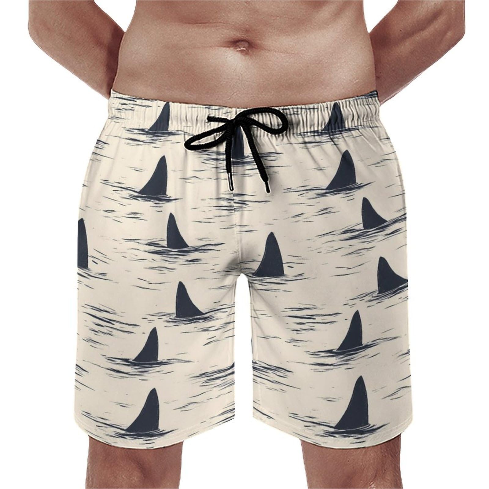 Cool Shark Fin Print Mens Swim Trunks, Quick Dry Mens Swim Board Shorts Swimwear Beach Bathing Suits
