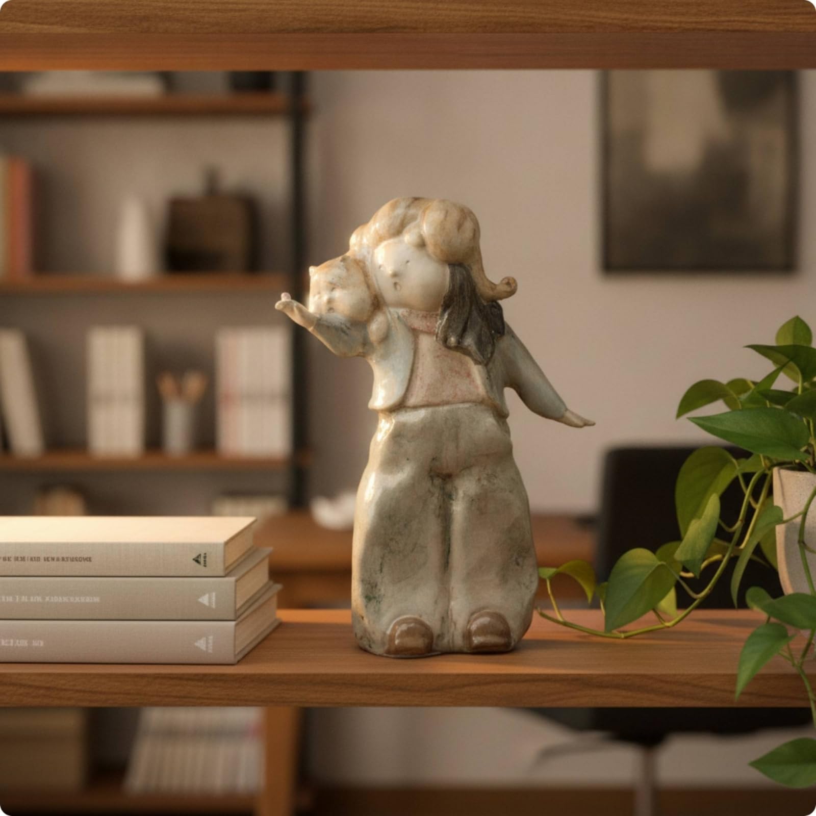 Scultura in Ceramica Figure Umane Statua Soprammobile Ornamentale con Finitura Rustica Smaltata Adatta per Ingresso Soggiorno Mensola Consolle Studio, J-4