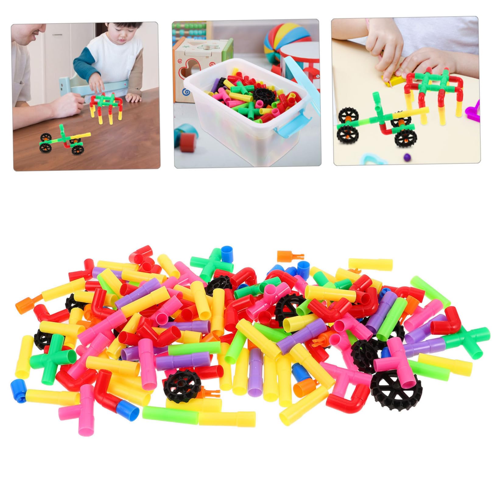 Supvox Röhrenbaukasten für Kleinkinder Bausteine zum Lernen und Spielen Anregende Farben für Visuelle Entwicklung Robustes Konstruktionsspielzeug für Drinnen und Draußen