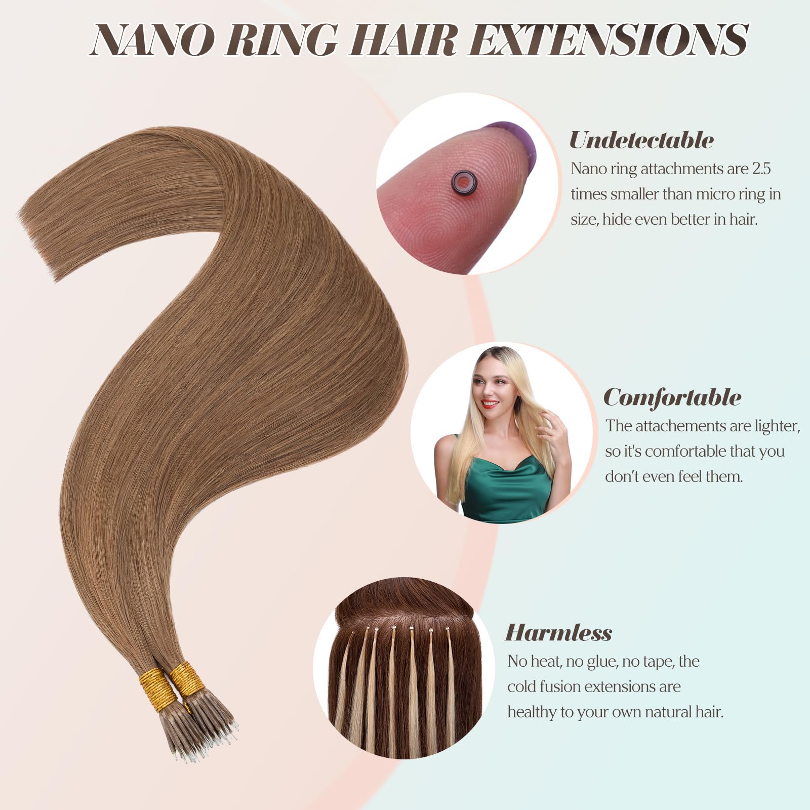 Benehair Nano Beads Hair Extensions Straight Remy 50g #6 Light Brown Real Human Nano Hair Extensions Invisible 14 Inches - Image 2