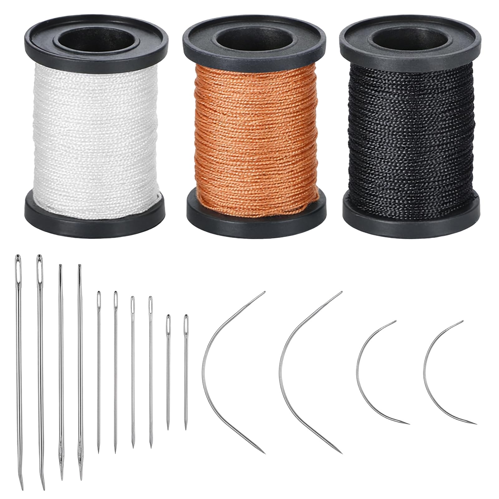 17 Pcs Heavy Duty Nylon Upholstery Sewing Kit 3 Rolls 55 Yards Waxed Thread with 14 Pcs Leather Needles Repair Sewing Kit Upholstery Repair Kits for Leather Carpet Furniture Shoe