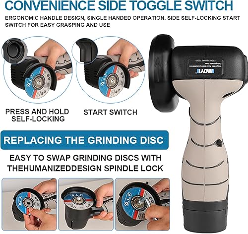Miniatura 2 de ZFULVO Kit de amoladora angular de cepillo inalámbrico, mini herramienta de molienda angular eléctrica de 19500 rpm con 1 batería de 16.8 V 2000 mAh