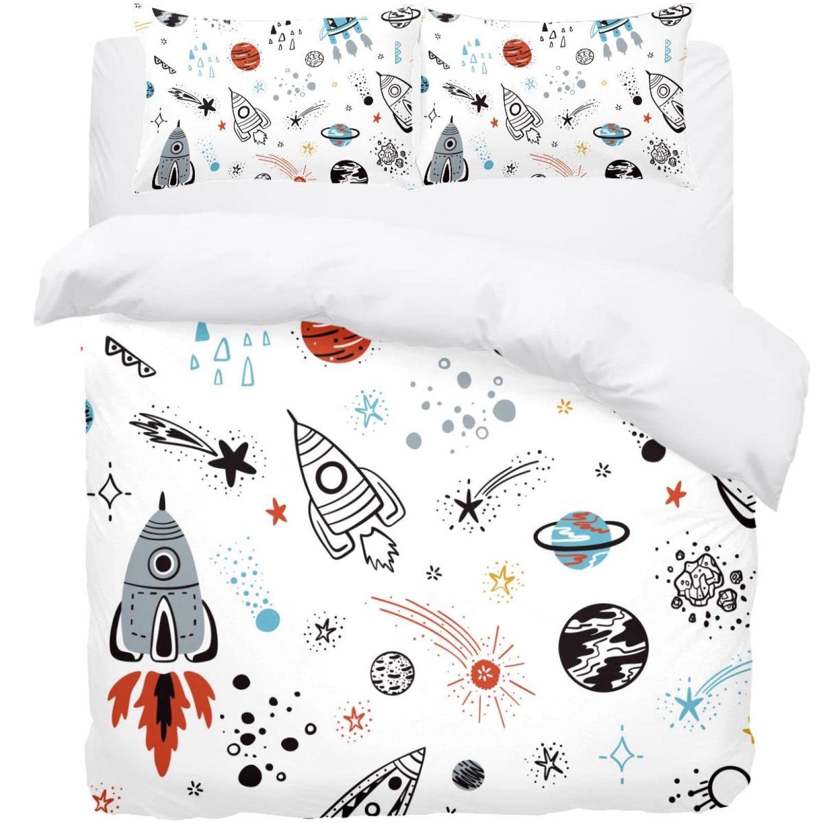 Housse de couette vaisseau spatial et taies d'oreiller douces pour lit enfant