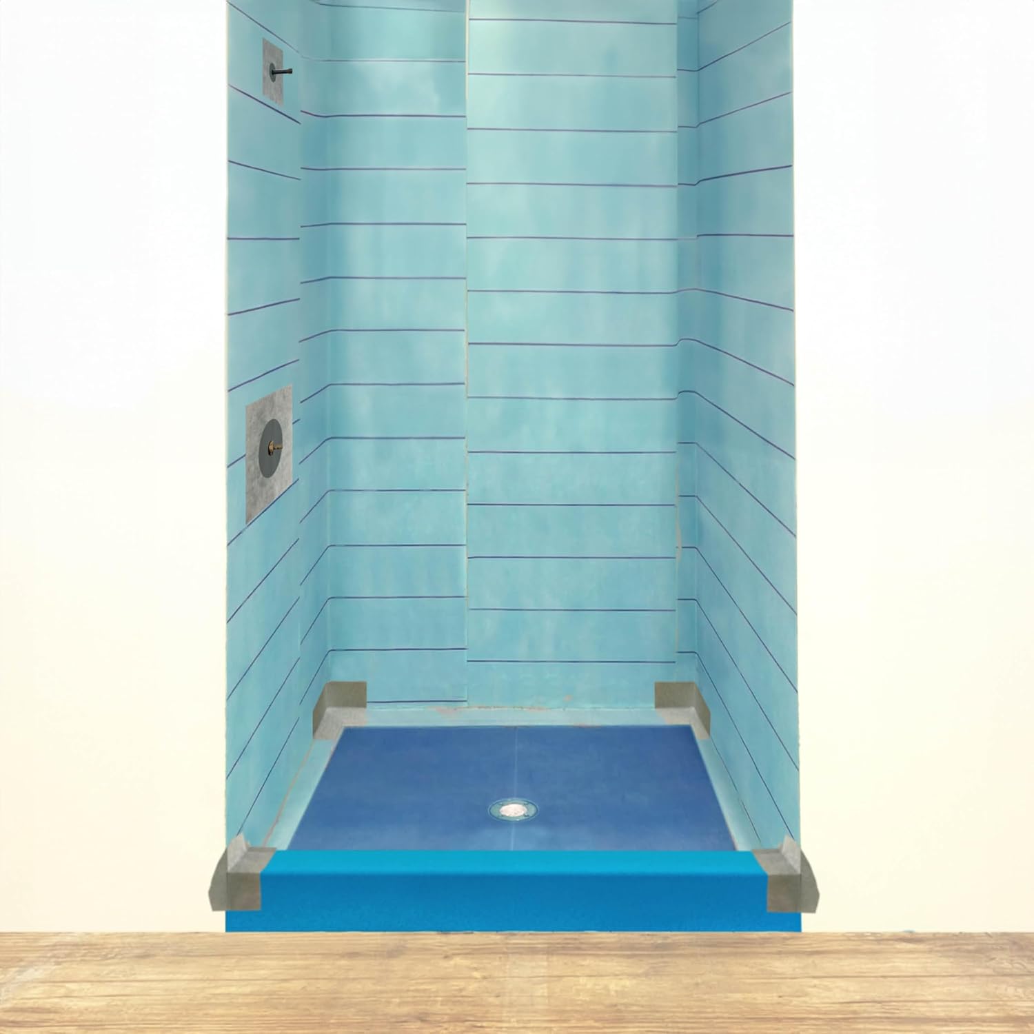 Shower Kit - ProBase Multi-Slope Pre-Waterproofed with Pre-Sloped Base, Sheet Membrane, Solid Curbs, Thin Bed Drain Installation Accessories. Easy to Install (38" x 38" Center Drain Kit)