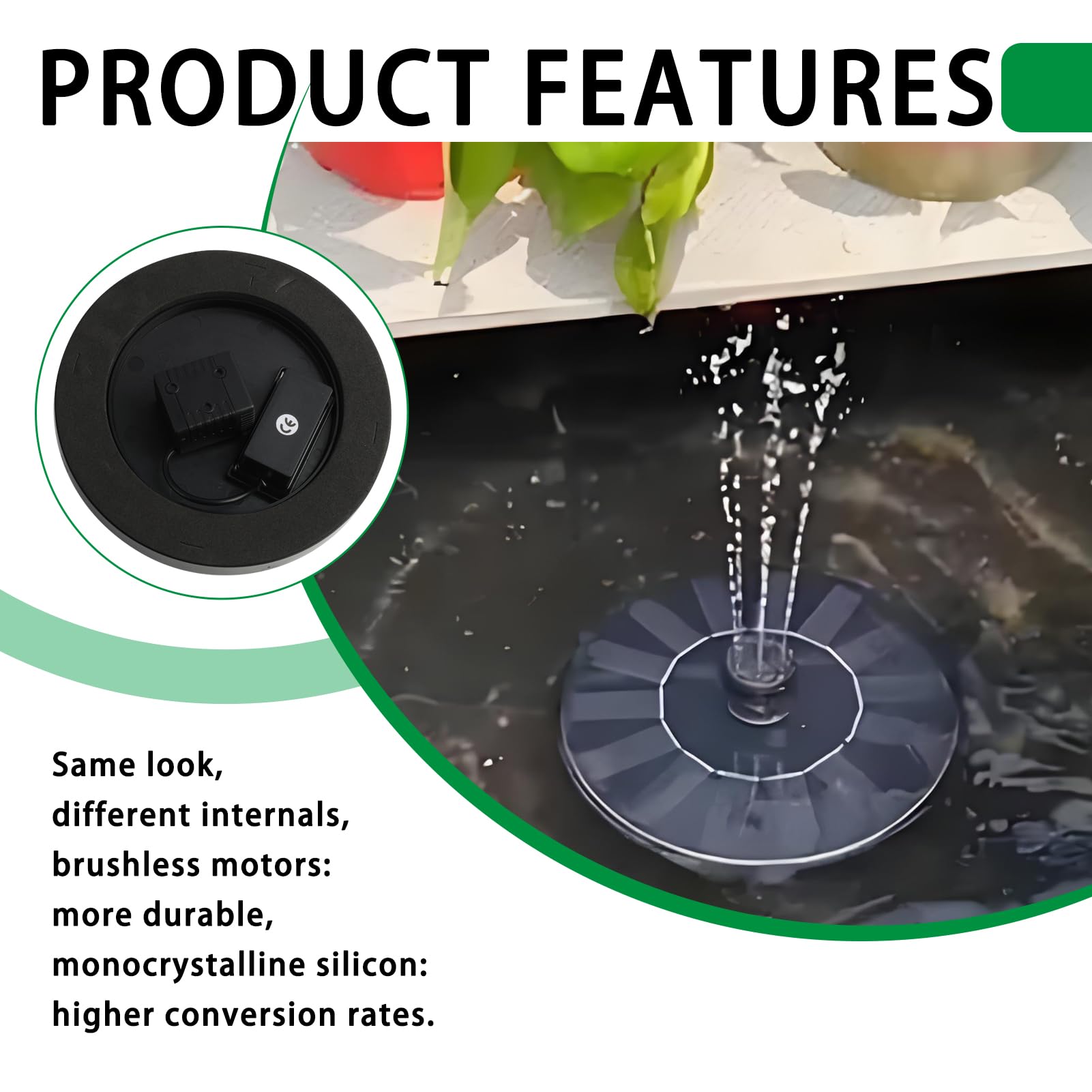 Fontaine Solaire Horuili 5V 1.5W - 7 Styles Jets, Pour Étang, Jardin, Oiseaux