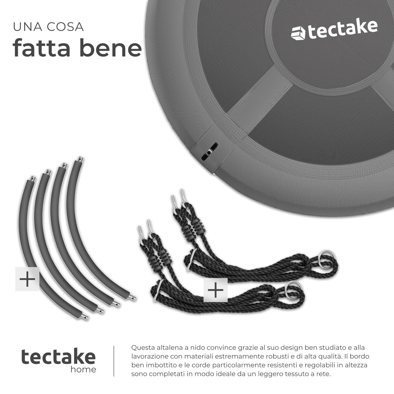 tectake® Altalena a Nido, Altezza Regolabile, Altalena Dondolo da Giardino per Bambini e per Adulti, Giochi da Giardino, Portata 120 kg - Ø 120 cm