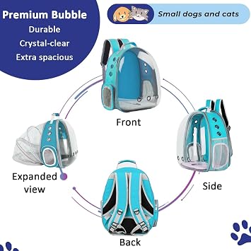 Cat Carrier Backpack, Expandable Cat Carrier Backpack, Ventilated Cat Bubble Backpack for Pet, Pet Carrier for Travel Hiking Walking Camping (light Blue, Rear Extension)