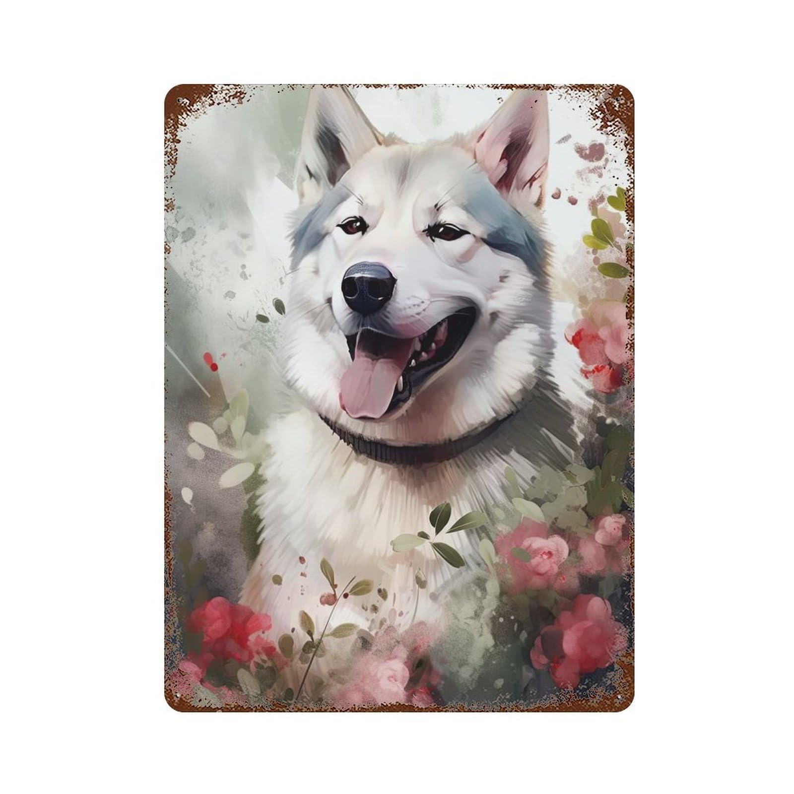 Husky Dog Watercolor Rust Effect Tin Sign 15.7"x11.8", Industrial Home Decor for Bistro, Counter And Cafe Decor