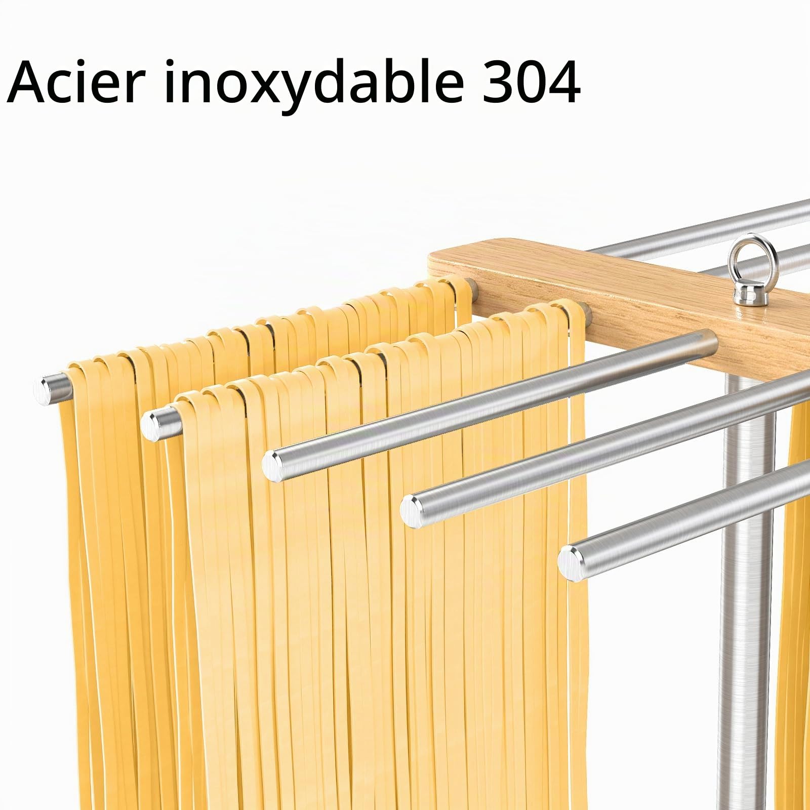STWWO Séchoir à Pates Fraiches Séchoir à Spaghetti avec 10 Bras Amovibles INOX 304 Support de Séchage de Nouilles pour Ustensiles Cuisine Pâtes Faits Maison - Jusqu'à 2 Kg de Pâtes Fraiches, WSA007