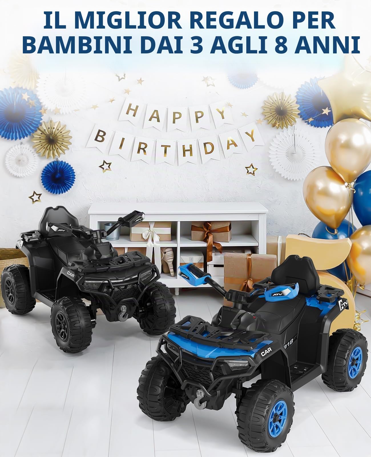 Garvee Quad Elettrico per Bambini 12V, Telecomando, Doppio Motore, Nero | Bandierina LED sospesa con connessione wireless USB, adatta a bambini dai 3 agli 8 anni, carico massimo 30 kg