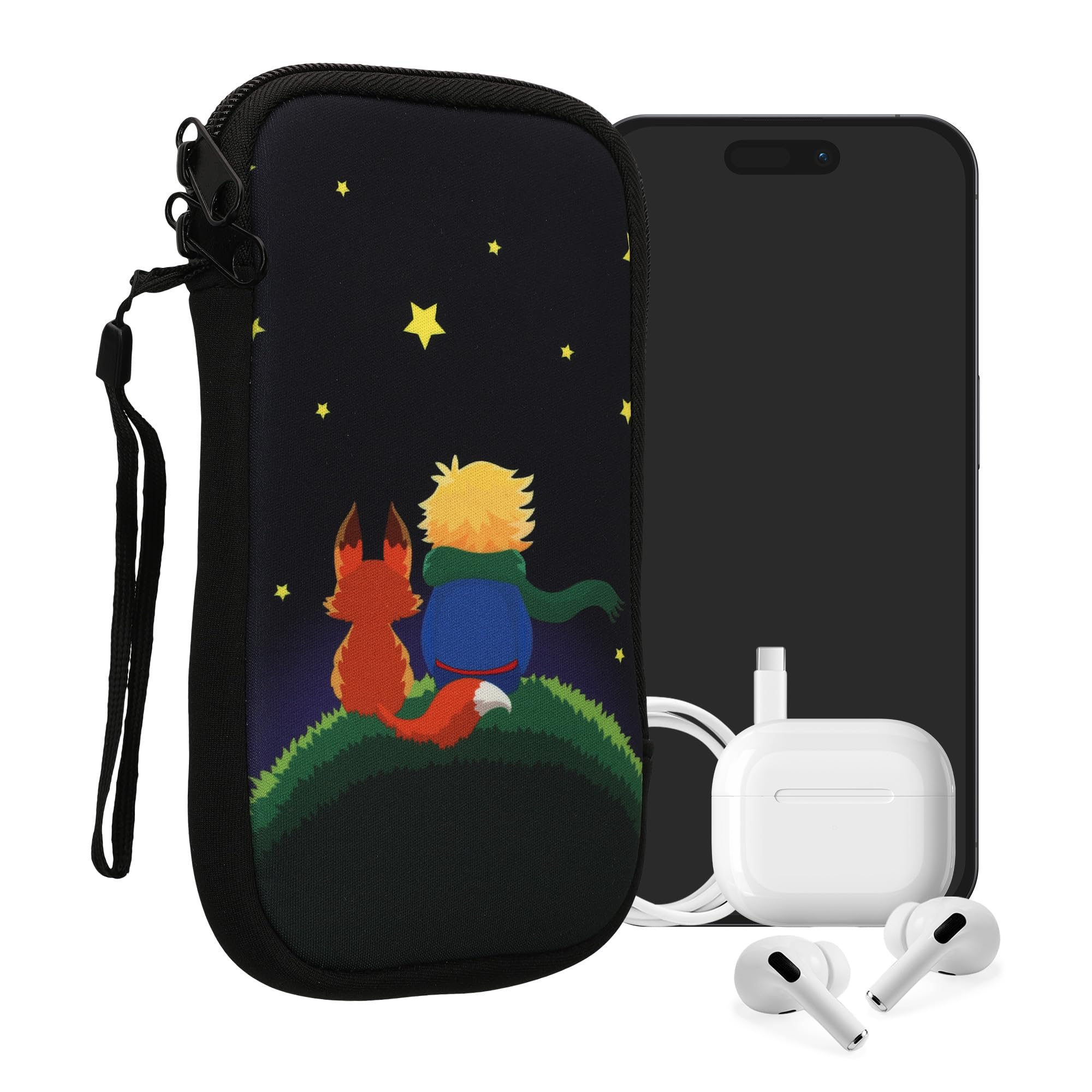 kwmobile Neoprenowy rękaw na smartfon rozmiar XL, 6,7/6,8", etui amortyzujące wstrząsy, torba ochronna na telefon, chłopiec z lisem żółty/brązowy/ciemno niebieski