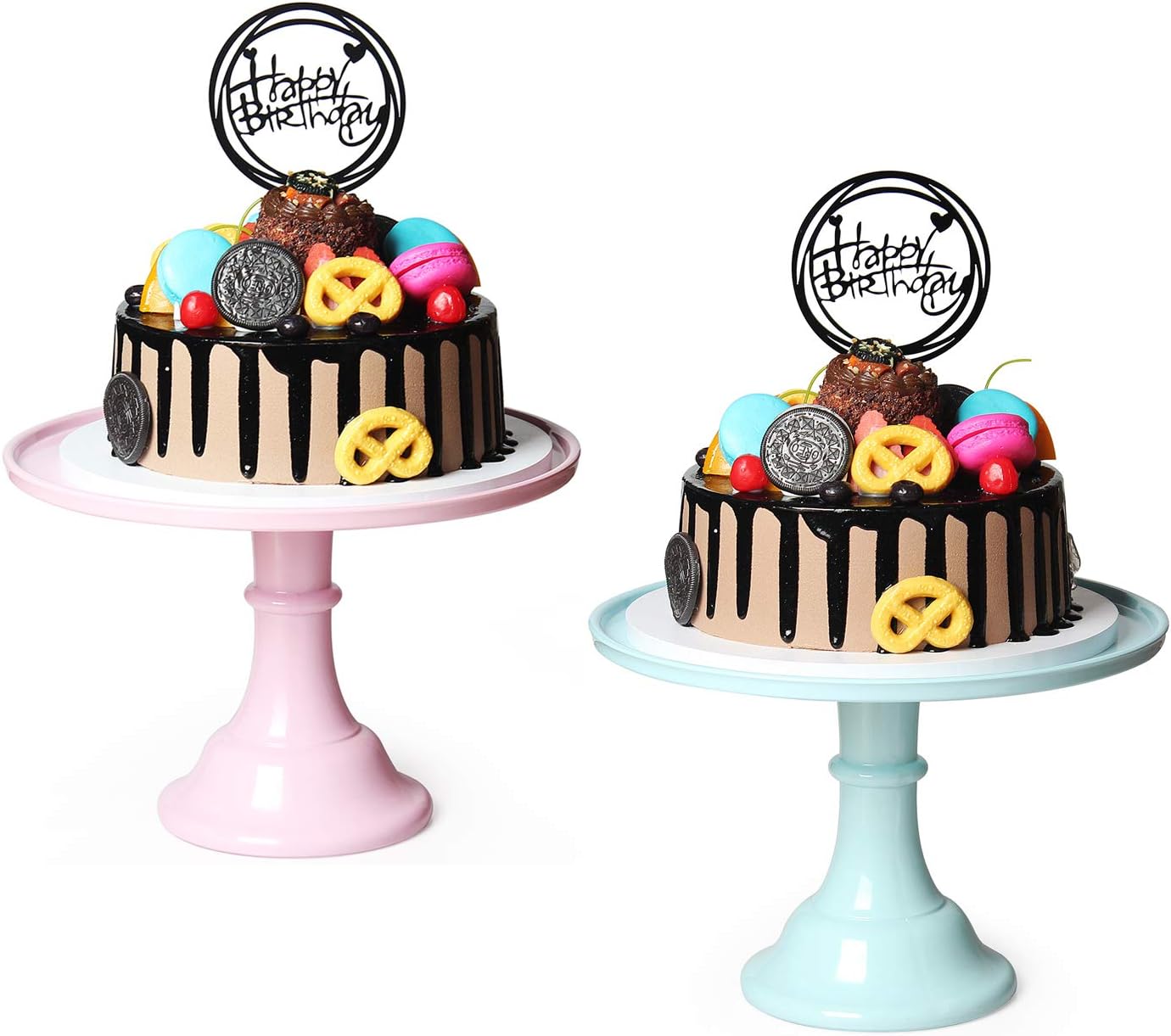 Round Cake Stand 11" Melamine Cake Display Stand Dessert Cupcake Display Tray for Graduation,Wedding,Birthday,Party,Anniversary,Ceremony Pink+Mint 2Packs
