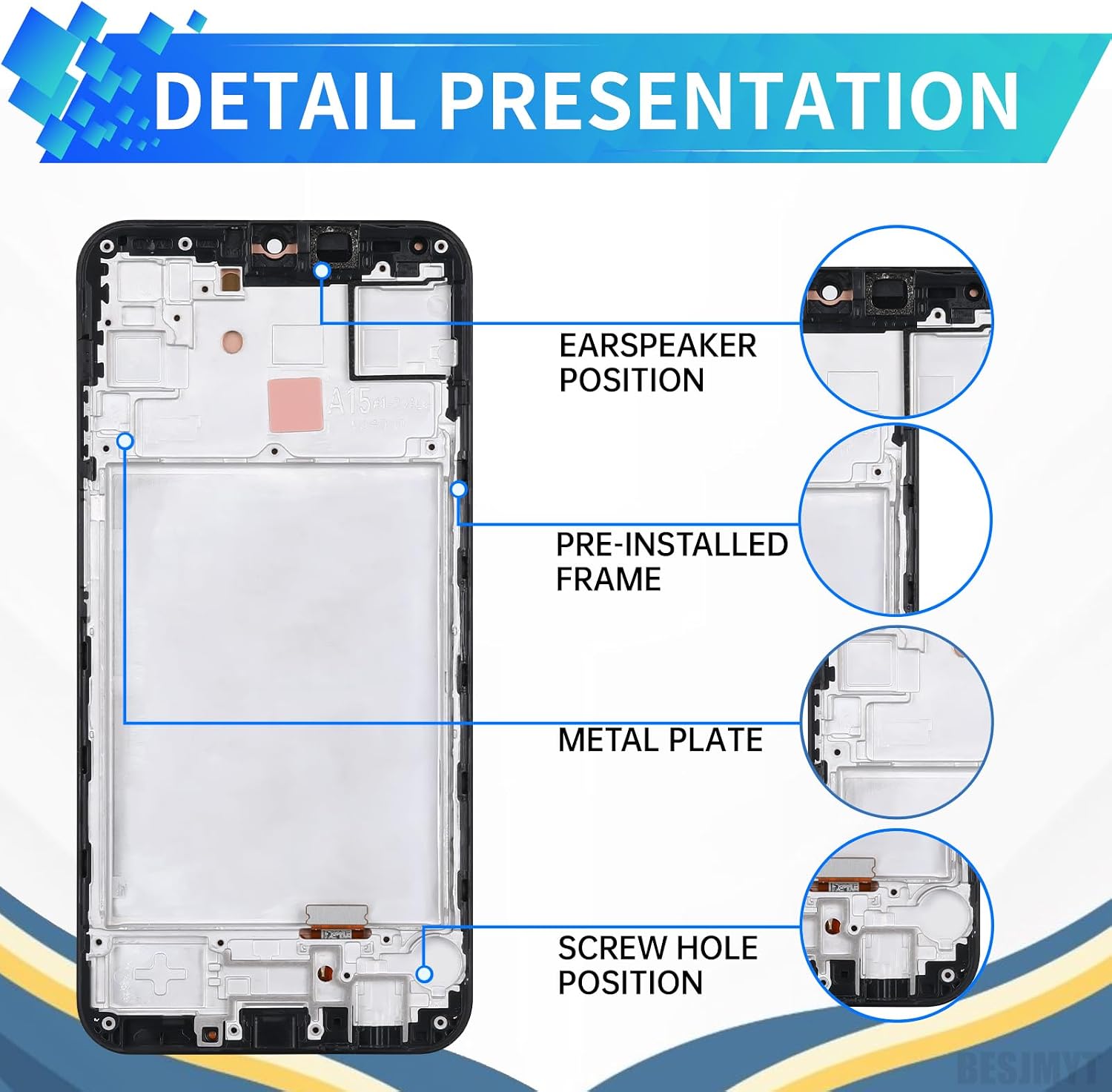 for Samsung Galaxy A15 AMOLED Screen Replacement with Frame OLED Display Touch Digitizer Full Assembly Fix Glass with Repair Tools Kit SM-A155F (A155F A156U)