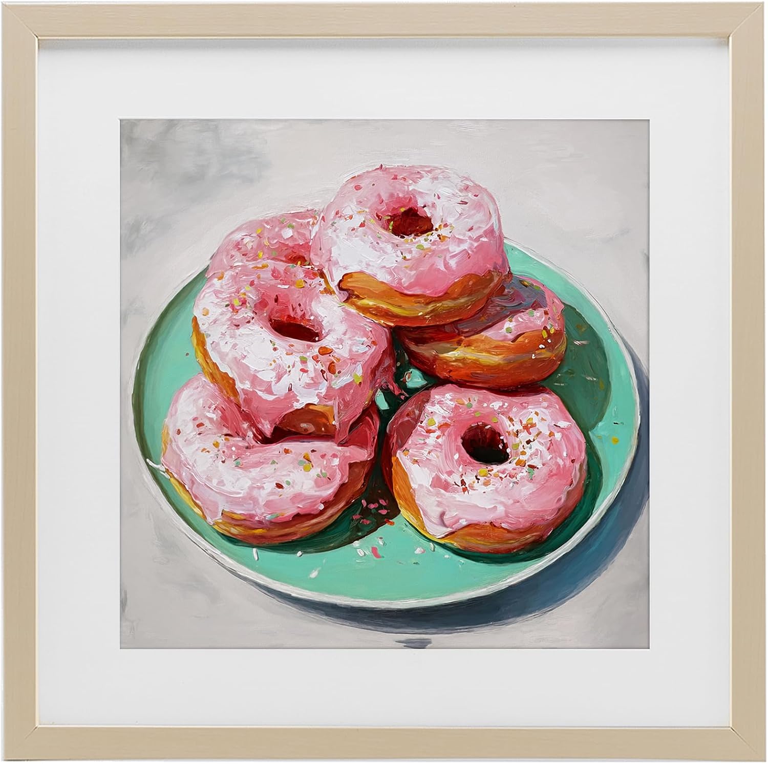 Pink Frosted Donuts Kitchen, 16 x 16 Inch Framed Print Under Glass | Stupell Industries · By Tina LeCour · Ready to hang once unboxed · Sweet gift for any kitchen · Made in USA
