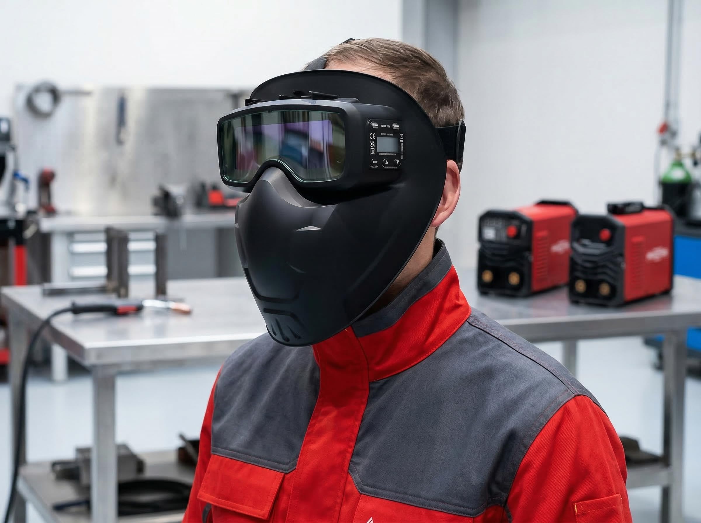 Maschera per saldatura elettronica Solter S-Mask 15 | Visore ampio 111x39 mm | Oscuramento automatico DIN 5-13 | Leggero, compatto e compatibile con piccoli occhiali