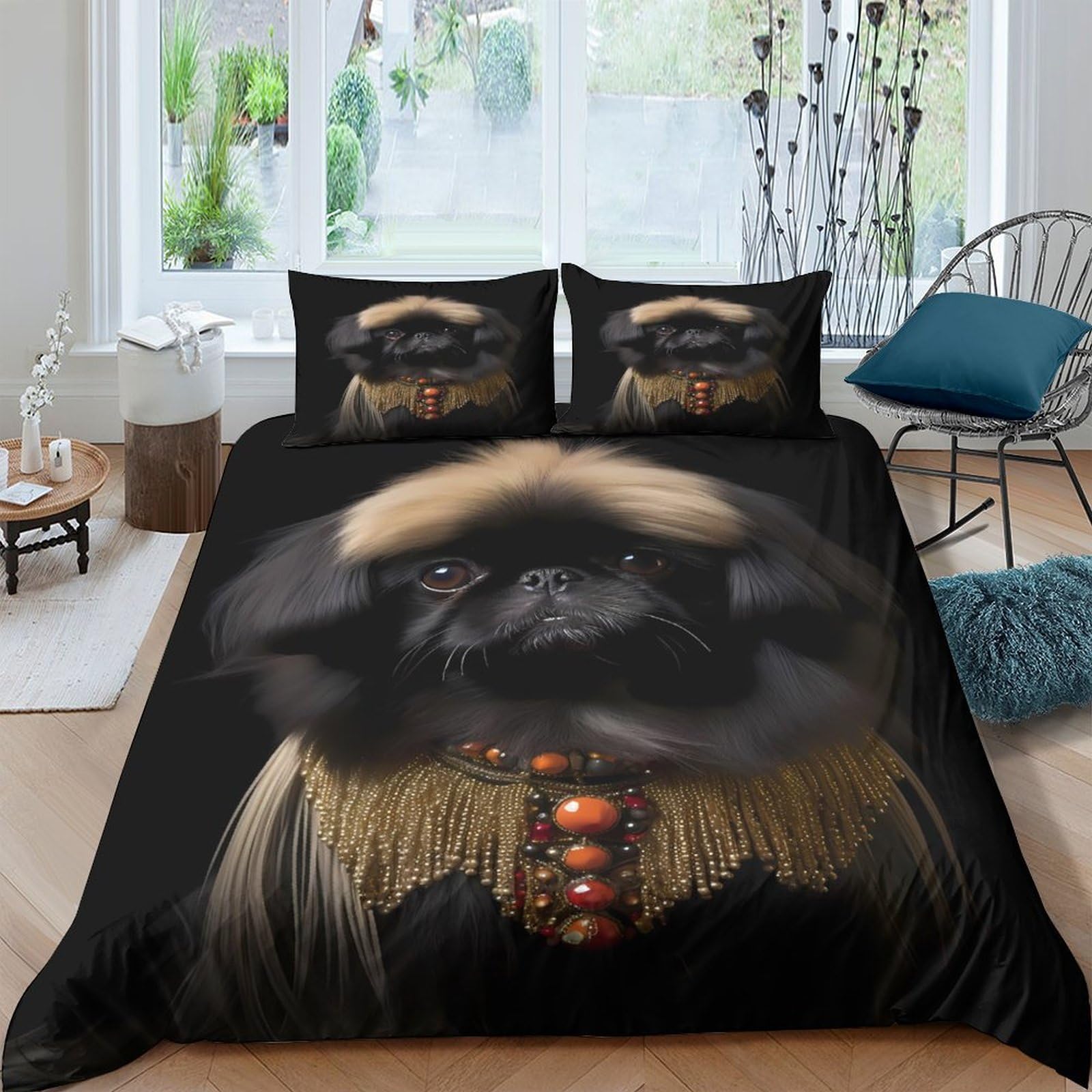 Ctjqhvkz Style-5 3D Printed Noble Pug Fitted Sheet Microfiber Soft Black Dog Portrait Bed Cover Non-Slip Easy Care For Bedroom Dorm Decor Single（135X200cm）
