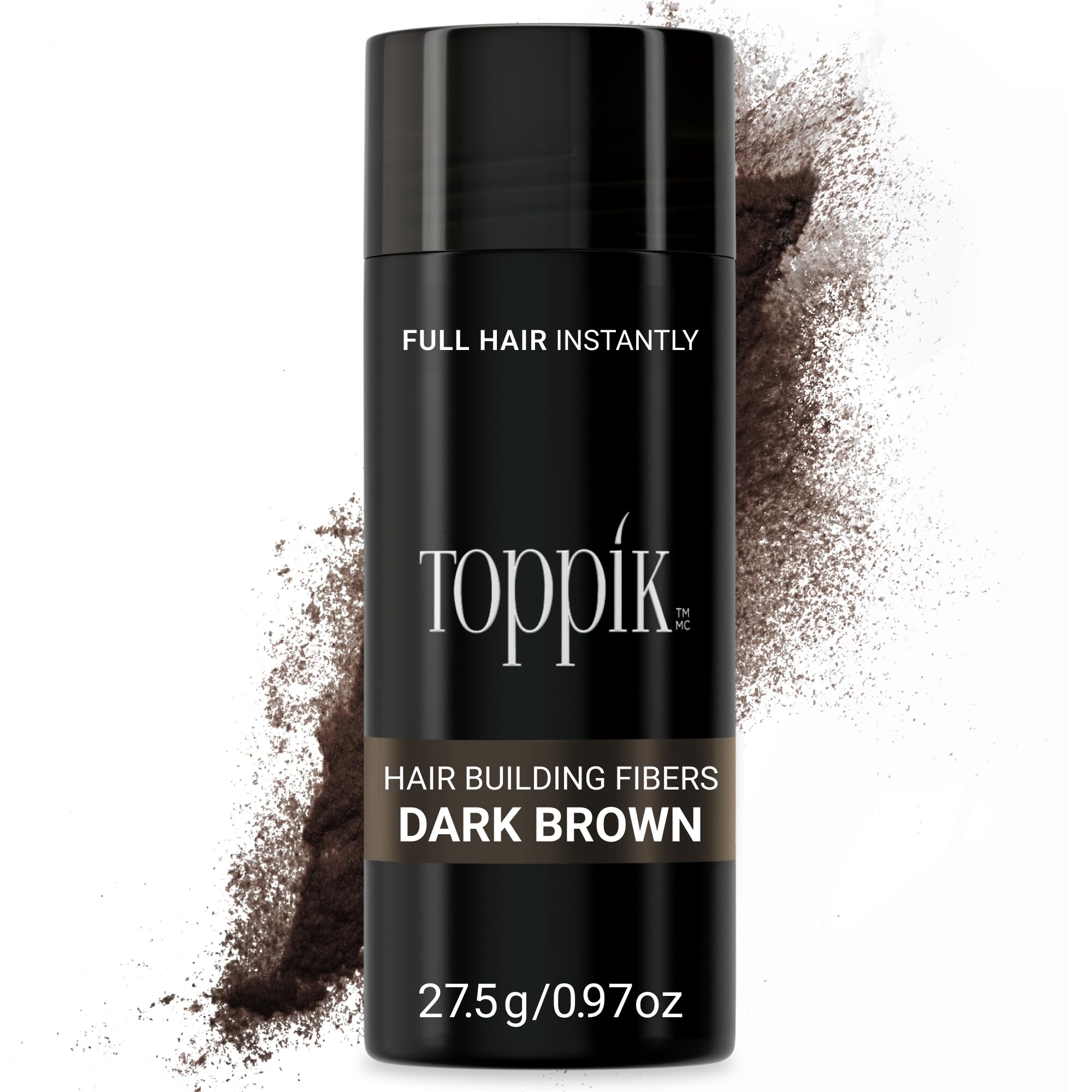 Toppik Hair Building Fibres Powder, Dark Brown, 27.5g Bottle - for A Thicker-looking Hairline, Crown and Beard, Instant Thinning Concealer for Men and Women ​