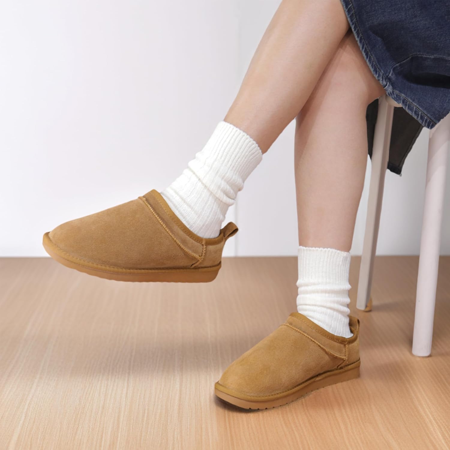 Womens Micro Slippers Low-top Slip on Mini Boot FashionFor Fleece Lined Suede Comfy Short Ankle Boots - Image 2