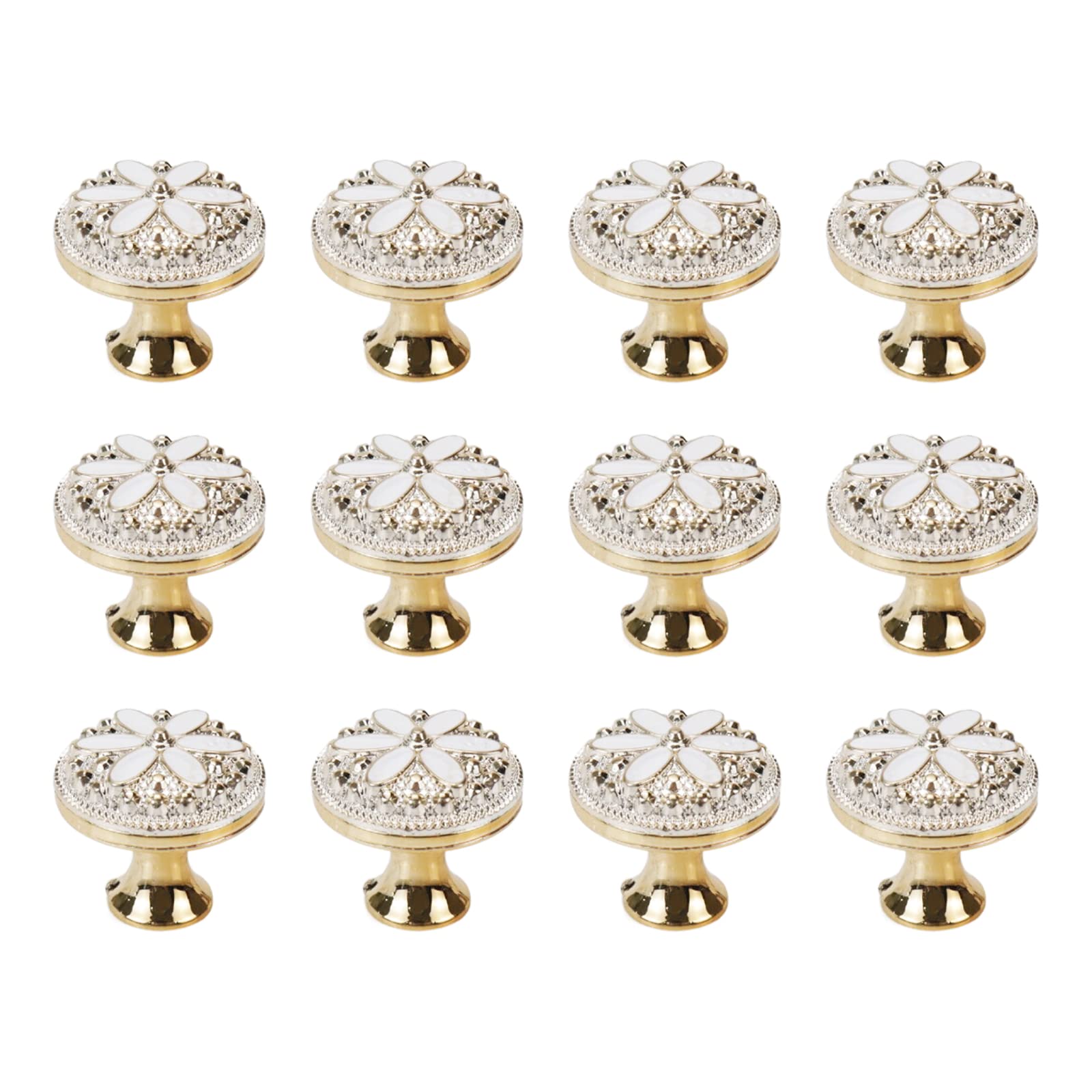 Wealrit 12 pcs Diameter 1.2 Inch Flower Shaped Cabinet Knobs,Vintage Flower Knobs,Decorative Gold Knob for Cupboard Wardrobe Dresser