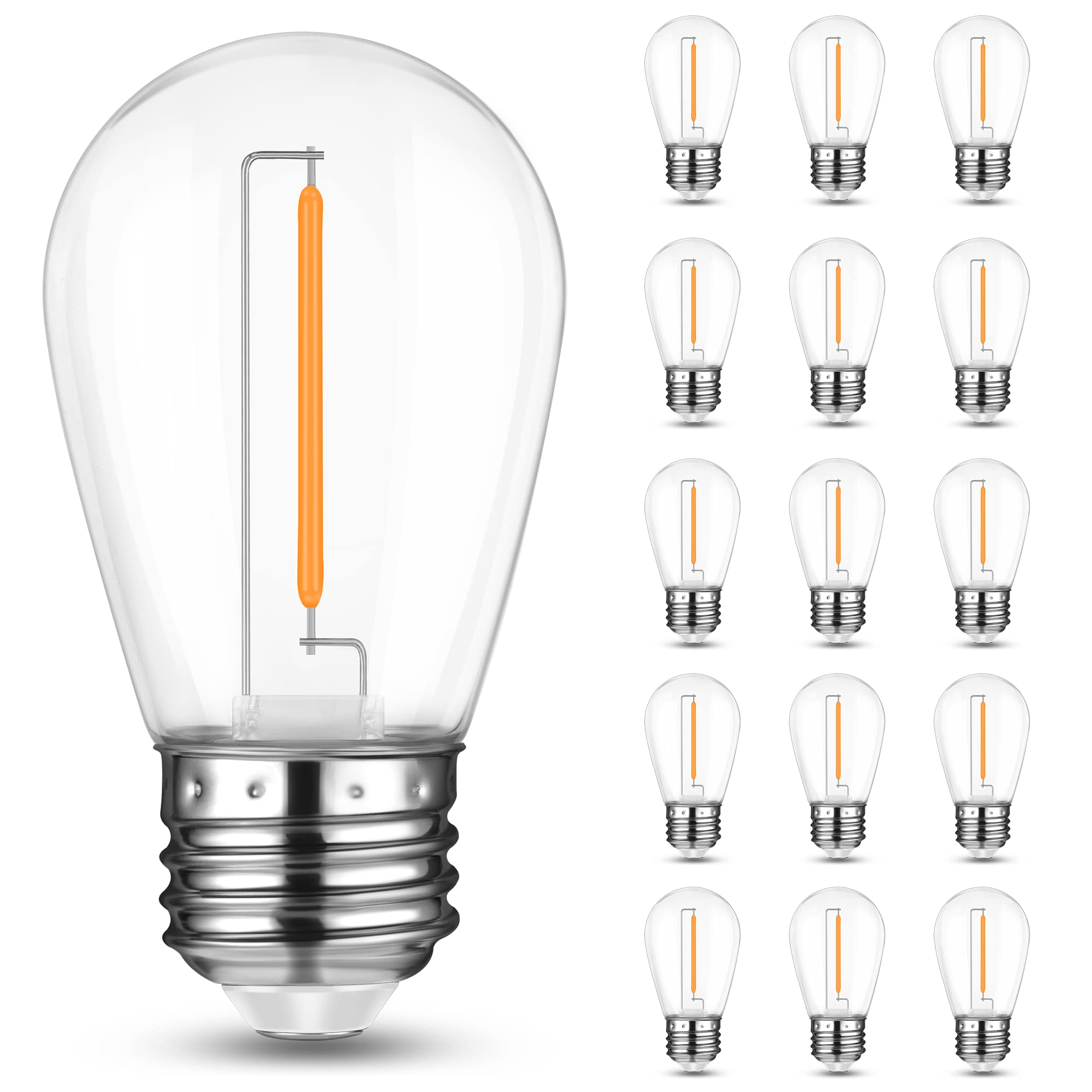Mlambert LED String Light Bulbs, Shatterproof Outdoor S14 Replacement Light Bulb 2200K, Waterproof 1W LED Edison Equal to 11W,Not Solar,15Pack