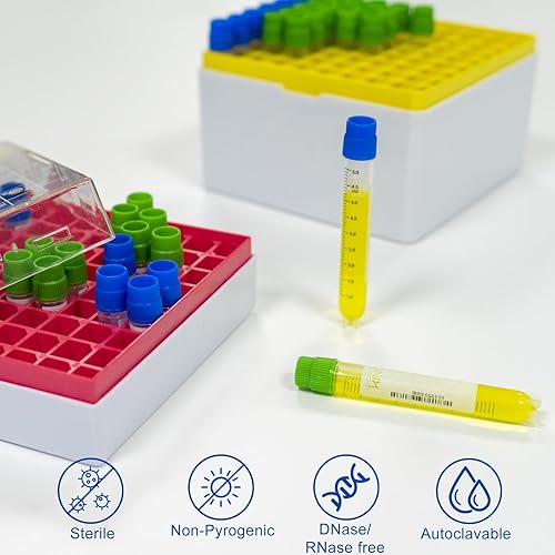 Miniatura 3 de 0.2 fl oz 500 PC crioviales plasásticos, frascos de laboratorio de rosca externa con tapas azules, tubos de laboratorio con código de barras lateral