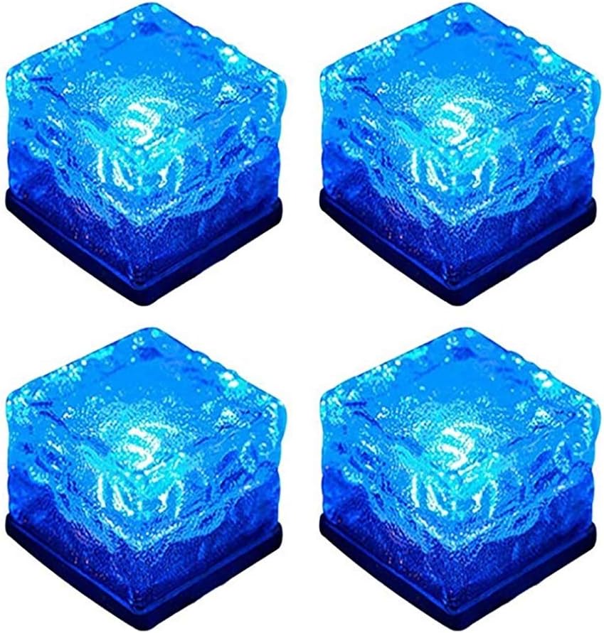 Solar Brick Lights Outdoor Waterproof Solar Powered Ice Cube Lights Frosted Glass Garden Landscape Lighting for Courtyard Pathway Patio,4 Pack,Blue