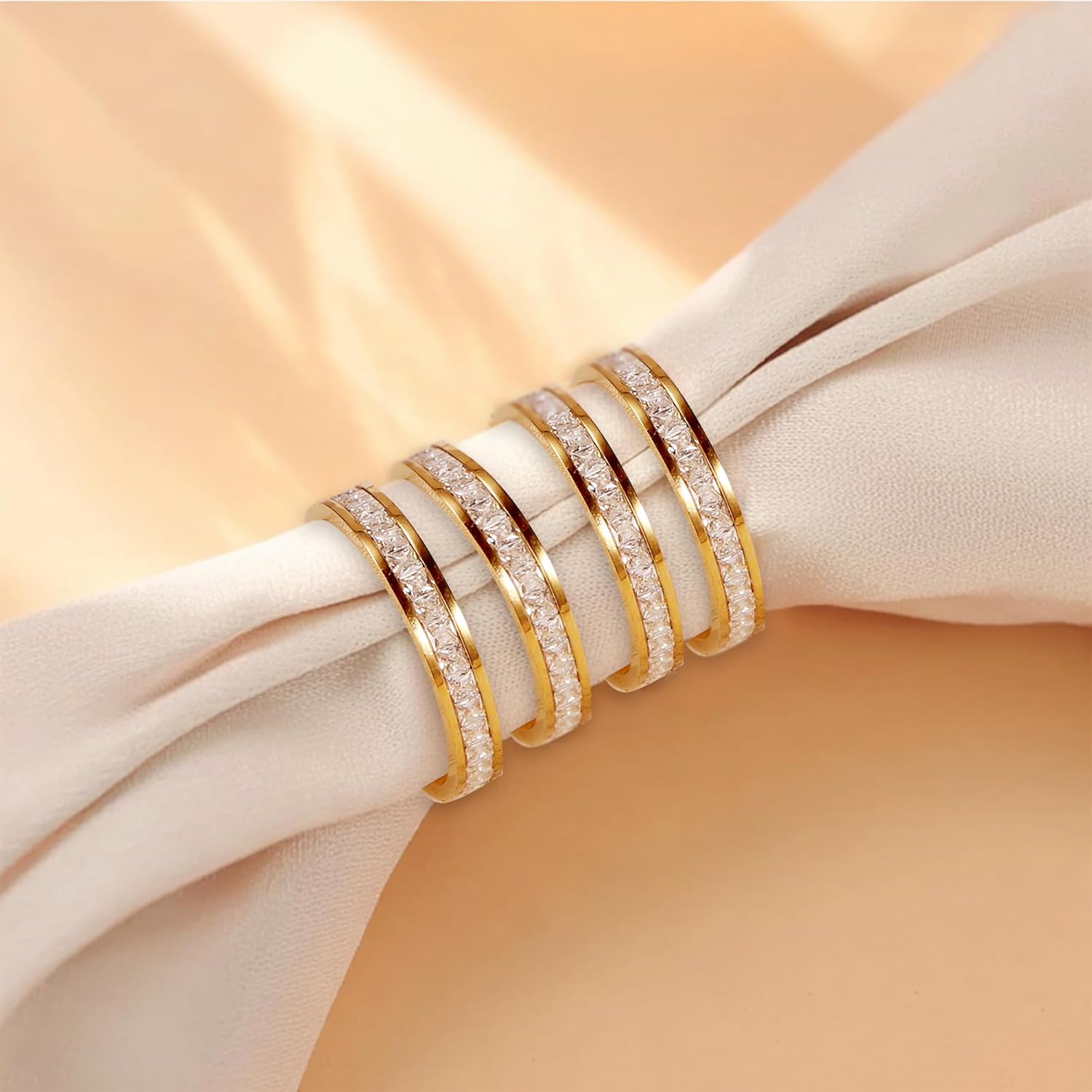 2-Pack 18K Gold Plated Stacking Rings for Oura Ring Gen 4/Gen 3, Cubic Zirconia Simulated Diamond Rings for Oura Ring Stack Women Men - Image 8