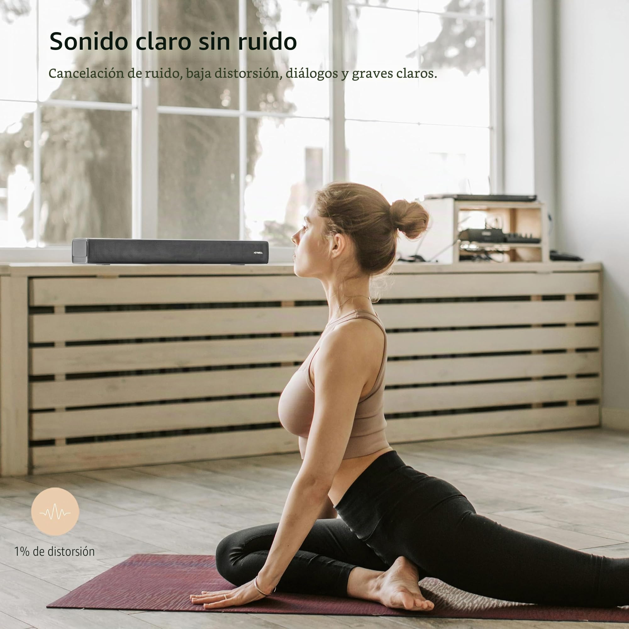 Compact Pequeño 60cm 2.1ch Barra de Sonido TV/Bluetooth/PC/Proyector,120W Soundbar con subwoofer Integrado, Mejorador de Diálogo Altavoz TV Óptica/Aux.